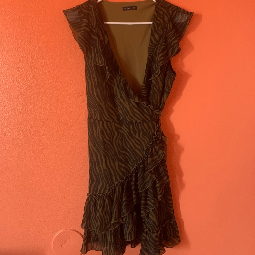 Green zebra print wrap dress